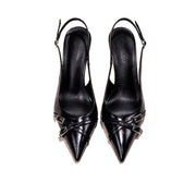 Black Ladies Stiletto Heel Pointed Toe Toe Cap Pumps Believe grace