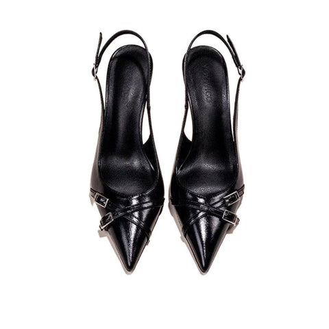 Black Ladies Stiletto Heel Pointed Toe Toe Cap Pumps Believe grace