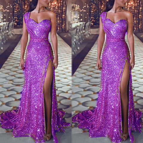 Women's Clothing One-shoulder Sleeveless Bronzing Split Dress - Believe Grace 