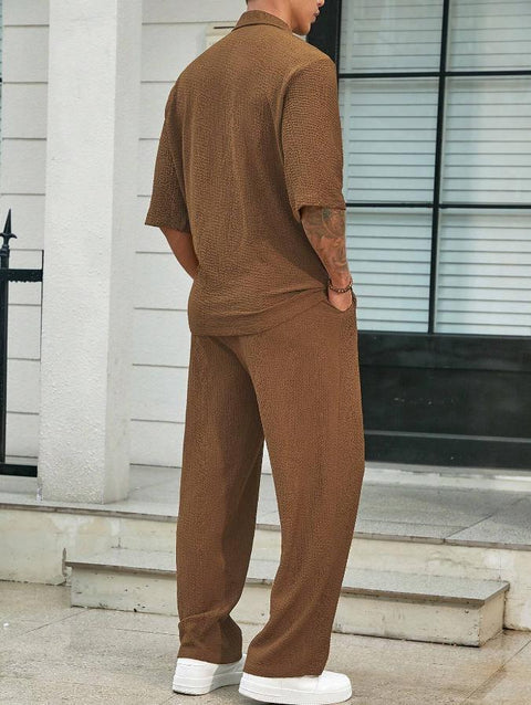 Commuter Suits Summer Short-sleeved Top And Loose Straight Trousers Casual Outfits Outdoor Mens Clothing - Believe Grace 