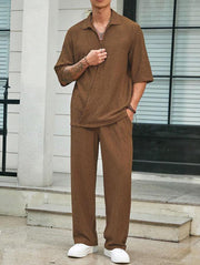 Commuter Suits Summer Short-sleeved Top And Loose Straight Trousers Casual Outfits Outdoor Mens Clothing - Believe Grace 