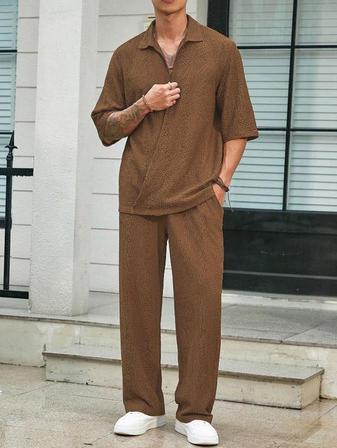 Commuter Suits Summer Short-sleeved Top And Loose Straight Trousers Casual Outfits Outdoor Mens Clothing - Believe Grace 