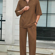 Commuter Suits Summer Short-sleeved Top And Loose Straight Trousers Casual Outfits Outdoor Mens Clothing - Believe Grace 