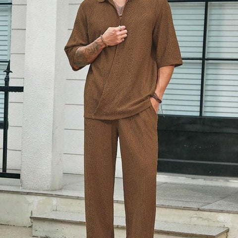 Commuter Suits Summer Short-sleeved Top And Loose Straight Trousers Casual Outfits Outdoor Mens Clothing - Believe Grace 