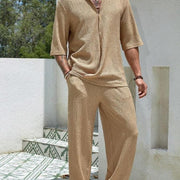Commuter Suits Summer Short-sleeved Top And Loose Straight Trousers Casual Outfits Outdoor Mens Clothing - Believe Grace 