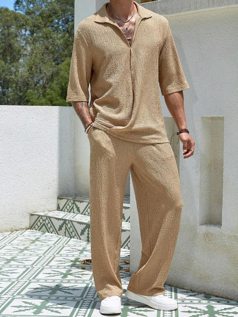 Commuter Suits Summer Short-sleeved Top And Loose Straight Trousers Casual Outfits Outdoor Mens Clothing - Believe Grace 