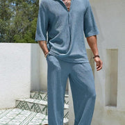 Commuter Suits Summer Short-sleeved Top And Loose Straight Trousers Casual Outfits Outdoor Mens Clothing - Believe Grace 