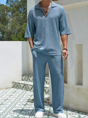 Commuter Suits Summer Short-sleeved Top And Loose Straight Trousers Casual Outfits Outdoor Mens Clothing - Believe Grace 