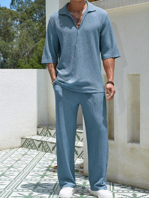 Commuter Suits Summer Short-sleeved Top And Loose Straight Trousers Casual Outfits Outdoor Mens Clothing - Believe Grace 