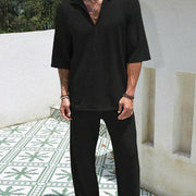 Commuter Suits Summer Short-sleeved Top And Loose Straight Trousers Casual Outfits Outdoor Mens Clothing - Believe Grace 