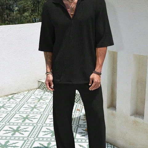 Commuter Suits Summer Short-sleeved Top And Loose Straight Trousers Casual Outfits Outdoor Mens Clothing - Believe Grace 