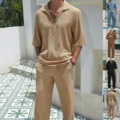 Commuter Suits Summer Short-sleeved Top And Loose Straight Trousers Casual Outfits Outdoor Mens Clothing - Believe Grace 