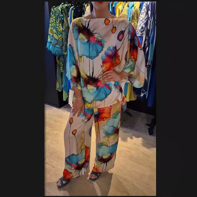 Casual Round Neck Printed Satin Suit Believe grace