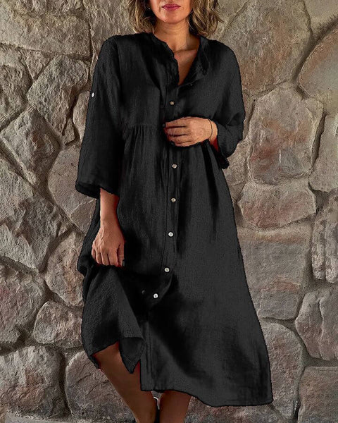 Casual Standing Collar Button long Dress - Believe Grace 