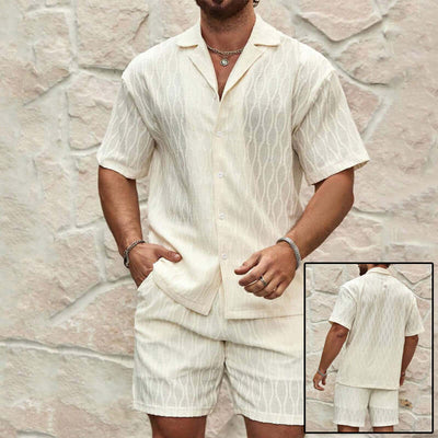 Men Tracksuits Summer Fashion Solid Loose Casual Two Pieces Lapel Button Shirt Shorts Beach Holiday All-match Outfits Male - Believe Grace 