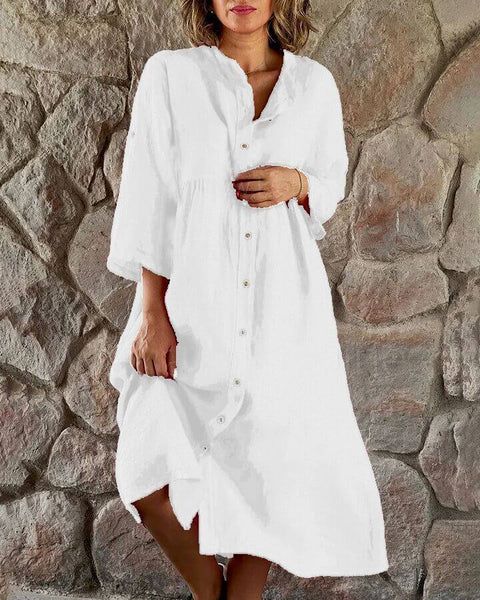 Casual Standing Collar Button long Dress - Believe Grace 