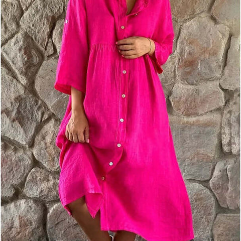 Casual Standing Collar Button long Dress - Believe Grace 