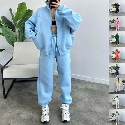 Sports Suits With Pockets Stand-up Collar Zipper Cardigan And Drawstring Trousers Fashion Jogger Set Outfits Tracksuits Women's Clothing - Believe Grace 
