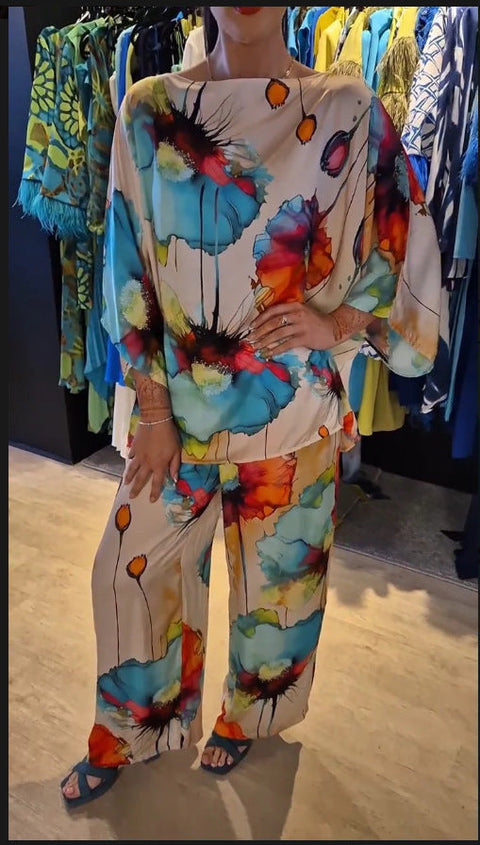 Casual Round Neck Printed Satin Suit Believe grace